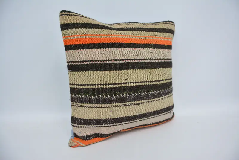 Traditional Pillow Case, Kilim Cushion Sham, Home Decor Pillow, Lounge Throw Cushion, Turkish Pillow, 16x16 Beige Pillow Case, Pillow Sham - 3