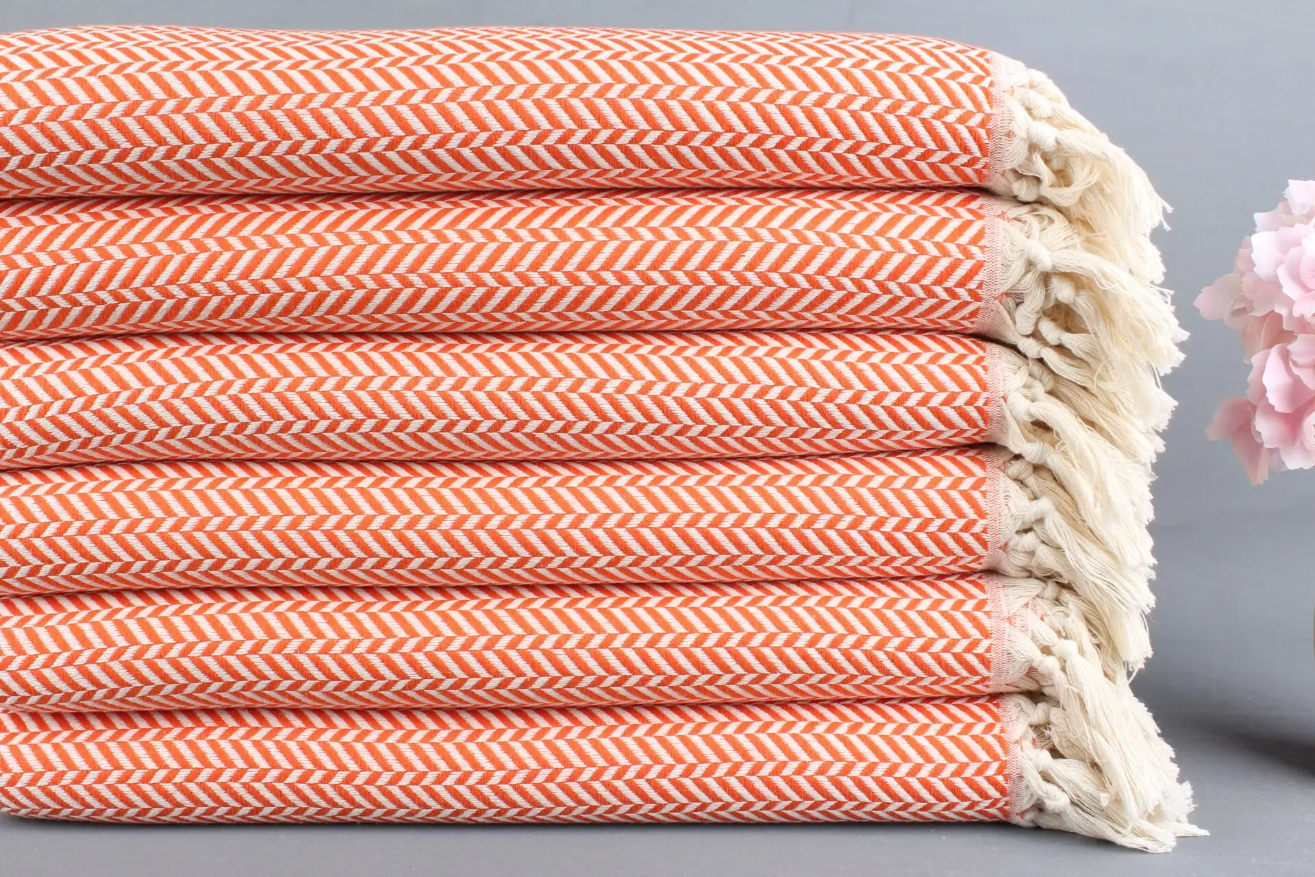 Personalized Turkish Towel, Organic Cotton, Orange, 40x71 Inches - 1
