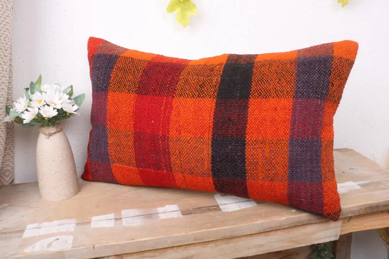 Toss Cushion, 12x20 Orange Cushion Cover, Pillow Cover, Bright Cushion Cover, Turkish Kilim Pillow, Interior Designer Pillow, Kilim Pillow Cover - 4
