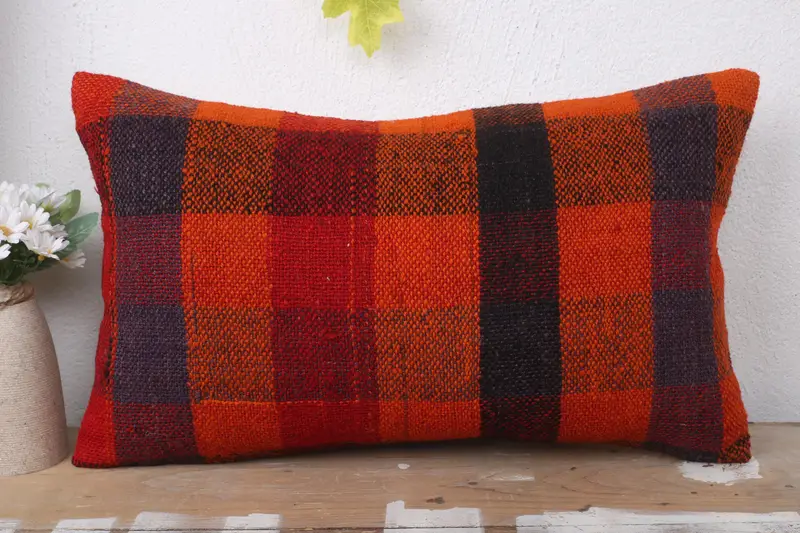 Toss Cushion, 12x20 Orange Cushion Cover, Pillow Cover, Bright Cushion Cover, Turkish Kilim Pillow, Interior Designer Pillow, Kilim Pillow Cover - 2