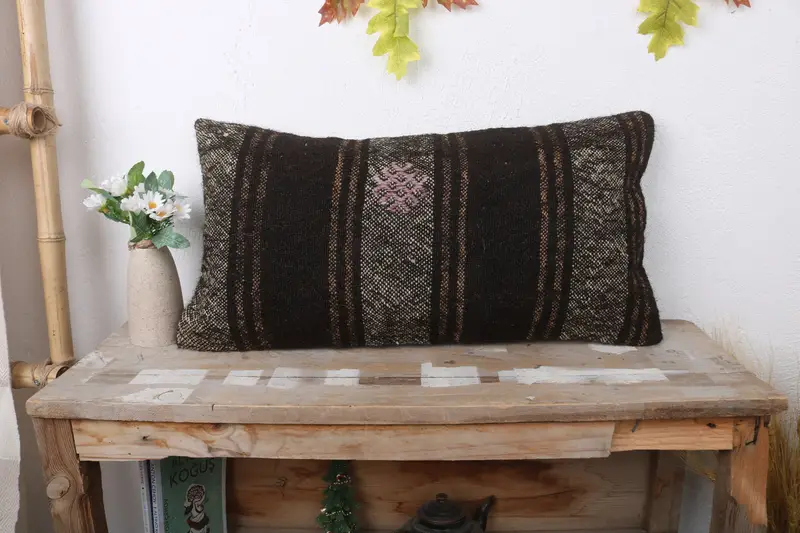 Kissenbedeckung, 12x24 braunes Kissen, Kilimteppichkissen, Muster -Wurfkissen -Gehäuse, Innenarchitektin Kissen, Kilimkissenschein, Kilimkissen - 1