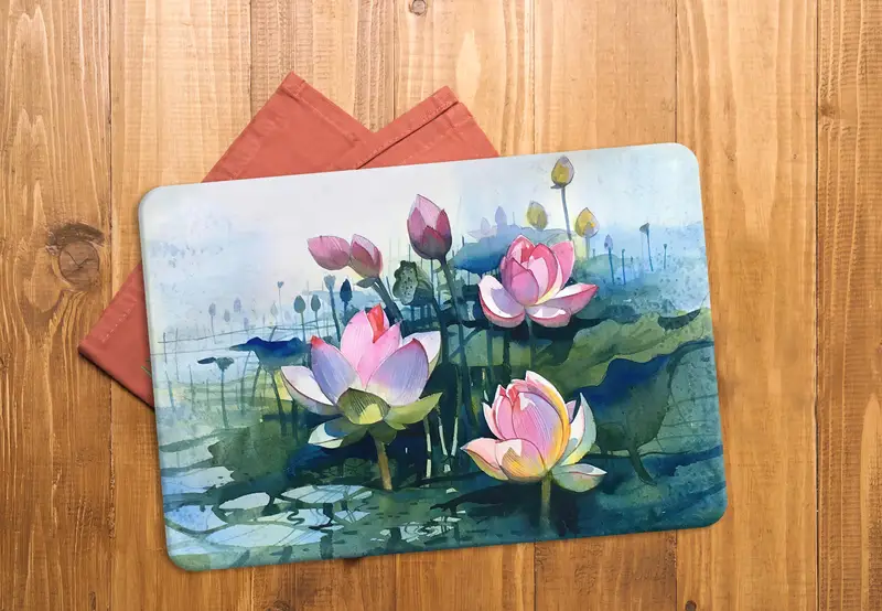 Soyut Lotus Cam Kesme Tahtası, Pembe Boho Modern Tasarım