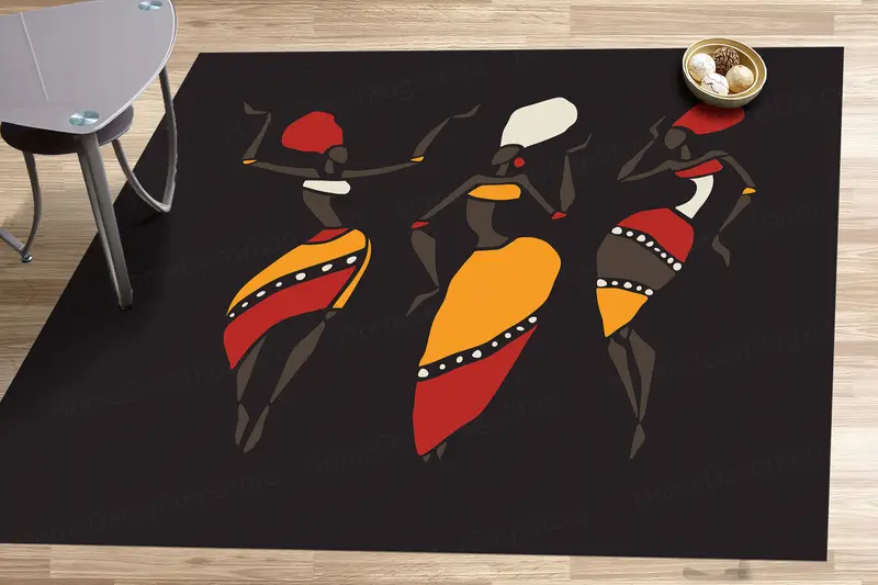 エレガントなプリントラグ：ブラック、イエロー、レッド、アフリカ女性デザイン