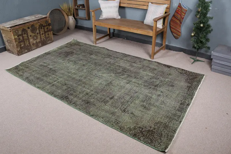 エレガントなグリーンラグ、4.8x8.4フィートの花柄&幾何学模様のデザイン