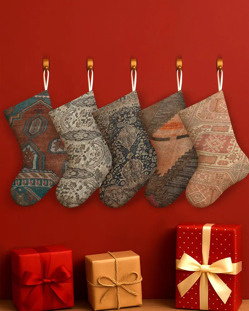 Patrón de adornos navideños festivos, calcetín navideño de algodón de 30 pulgadas