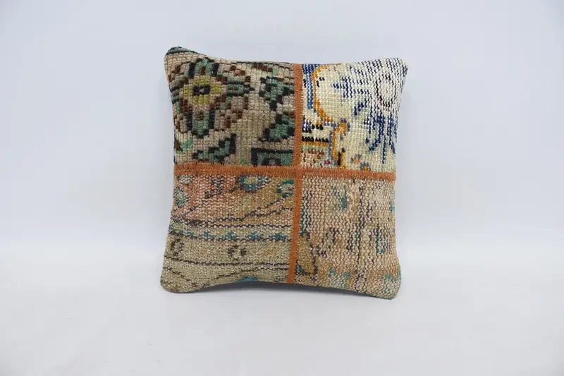 Orange Turkish Cushion Cover, Decorative Antique 14x14 inch Cushion - 1