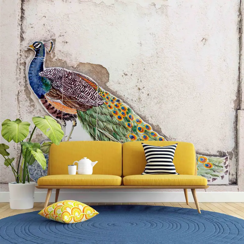 Wallpaper Mural Art, Animal Digital Paper, Peacock Paper Craft, 3d Effect Wallpaper, Peacock Mosaic Wallpaper, Personalized Wallpaper, - 4