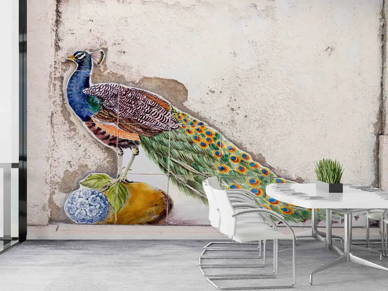 Wallpaper Mural Art, Animal Digital Paper, Peacock Paper Craft, 3d Effect Wallpaper, Peacock Mosaic Wallpaper, Personalized Wallpaper, - 1