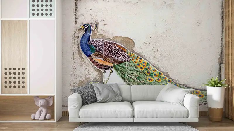 Wallpaper Mural Art, Animal Digital Paper, Peacock Paper Craft, 3d Effect Wallpaper, Peacock Mosaic Wallpaper, Personalized Wallpaper, - 2