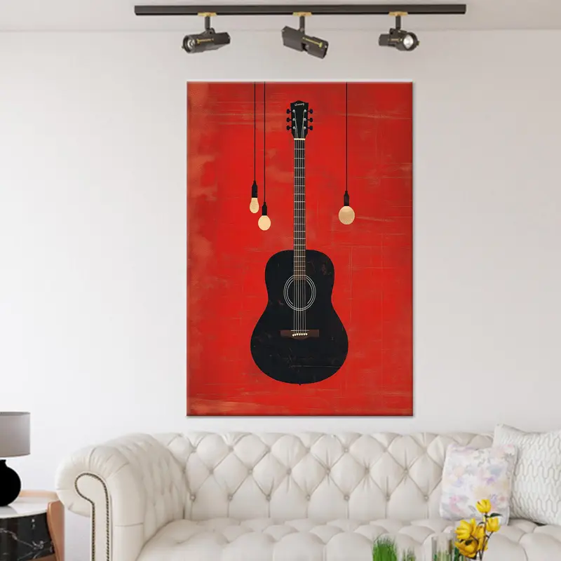 Modern Kırmızı Soyut Caz Kanvası: Gitaristler için Kişiselleştirilmiş Hediye