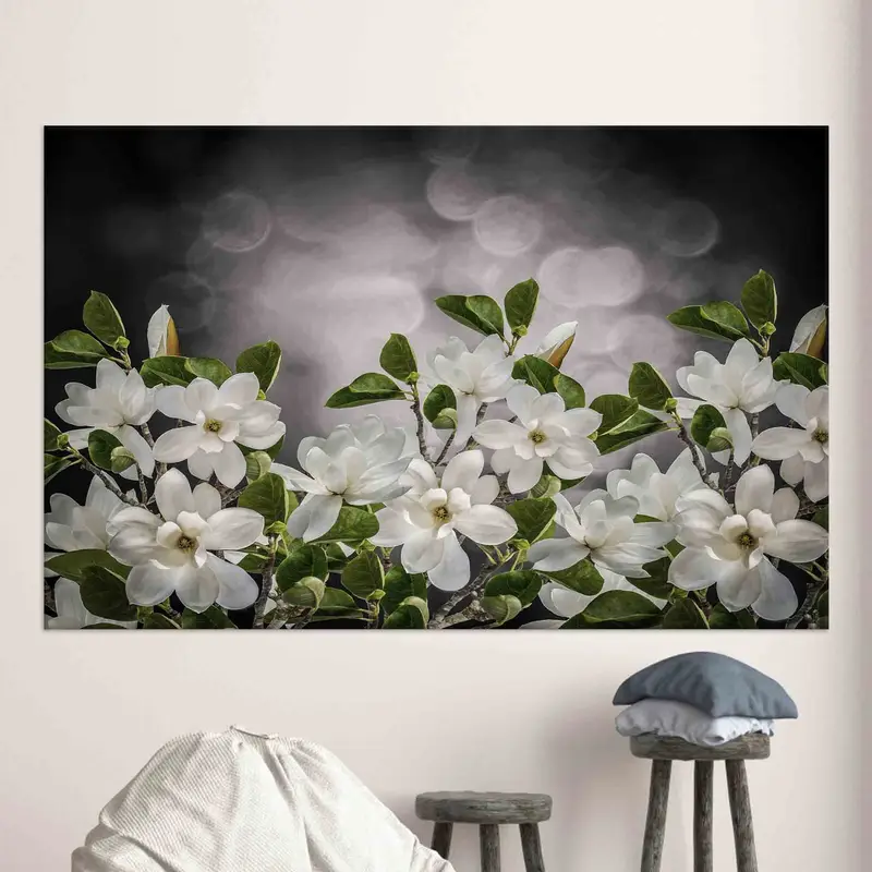 モダンなマグノリアの花のキャンバス: エレガントな農家の装飾プリント