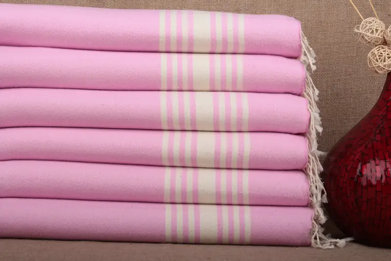 パーソナライズされたストライプピンクペシュテマルビーチタオル、オーガニックコットン、36x63インチ