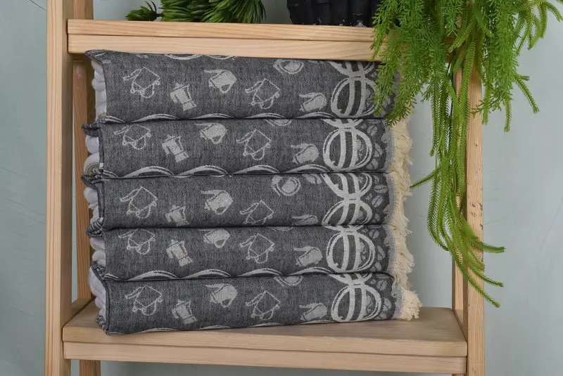 Monogram Hand Towel, Wedding Gift, First Wedding Anniversary Gift, Christmas Hand Towel, Bathroom Towels, 28x20 Cotton Coffee Patterned Towel - 2