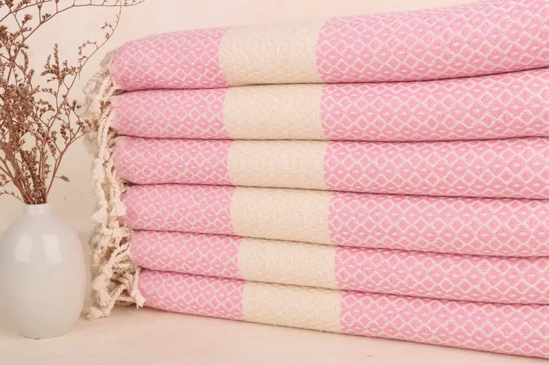 Personalized Pink Geometric Towel 40x71 Inches, Organic Turkish Cotton