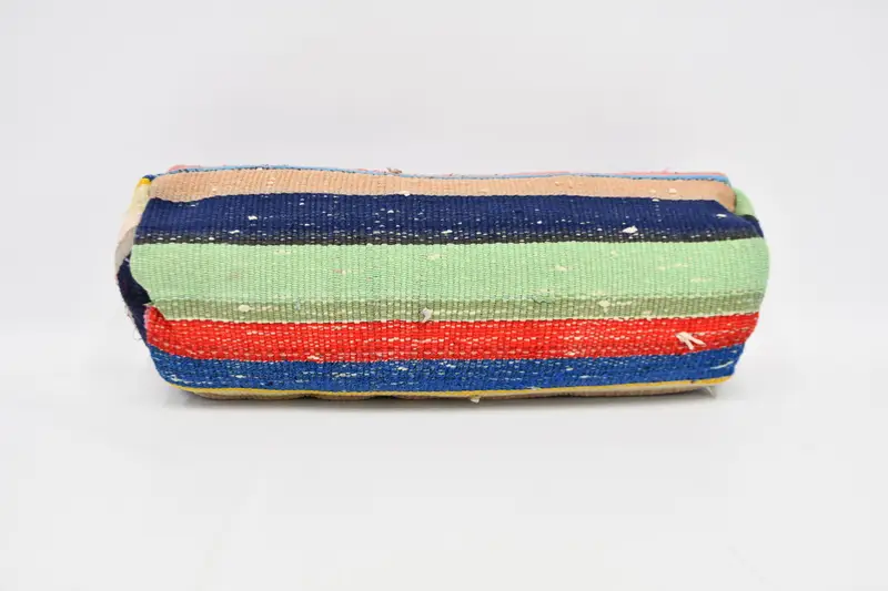 El Yapımı Yün Kilim Yastık, 8x20 Yeşil & Kırmızı Kırlent, Dekoratif Yastık