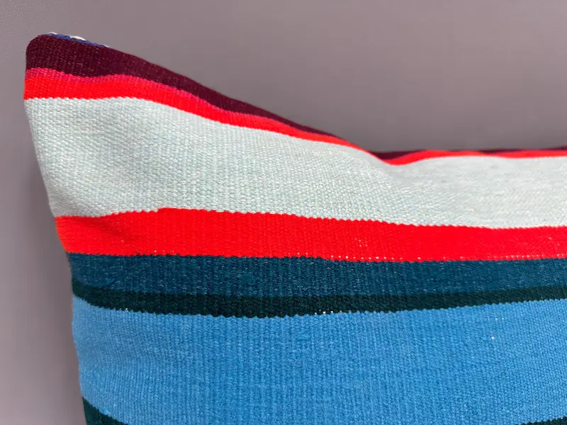 Boho Pillow, Turkish Kilim Pillow, Handmade Kilim Cushion, 20x20 Blue Cushion, Outdoor Bolster Pillow Cover, Cushion Cover - 5