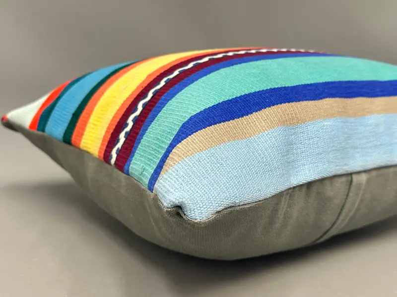 Boho Pillow, Turkish Kilim Pillow, Handmade Kilim Cushion, 20x20 Blue Cushion, Outdoor Bolster Pillow Cover, Cushion Cover - 6