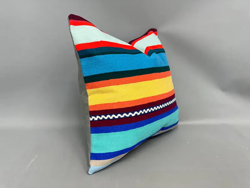 Boho Pillow, Turkish Kilim Pillow, Handmade Kilim Cushion, 20x20 Blue Cushion, Outdoor Bolster Pillow Cover, Cushion Cover - 2