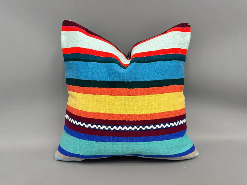 Boho Pillow, Turkish Kilim Pillow, Handmade Kilim Cushion, 20x20 Blue Cushion, Outdoor Bolster Pillow Cover, Cushion Cover - 1