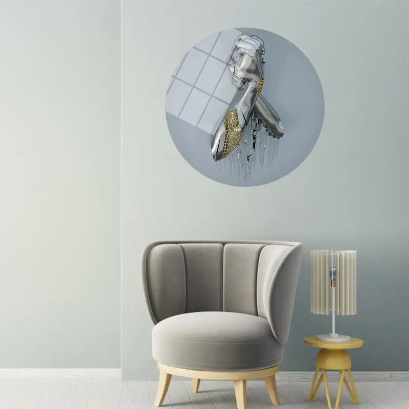 Contemporary Metallic Hand Printed Canvas with 3D Silver Effect