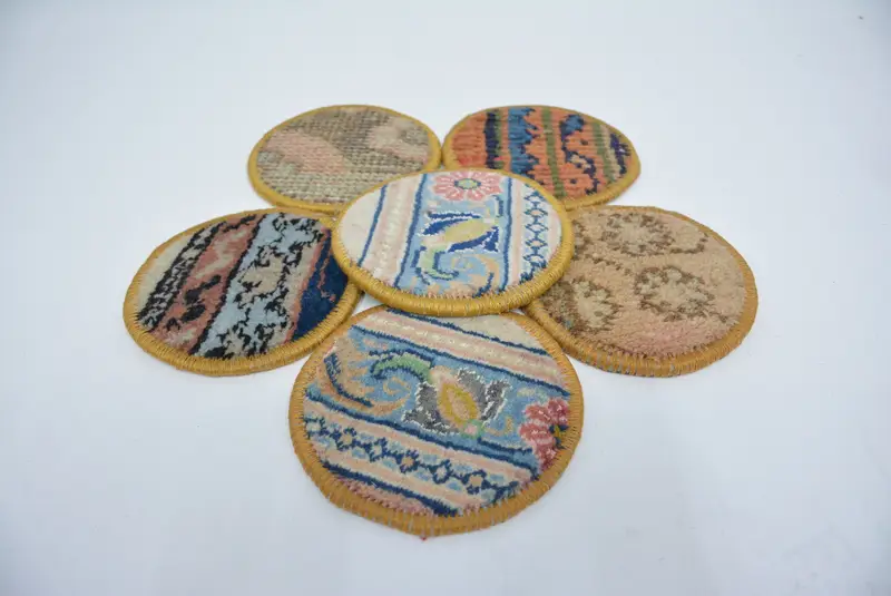 Bohem Yuvarlak Bardak Altlığı, Mavi ve Sarı Kaymaz İçecek Altlığı