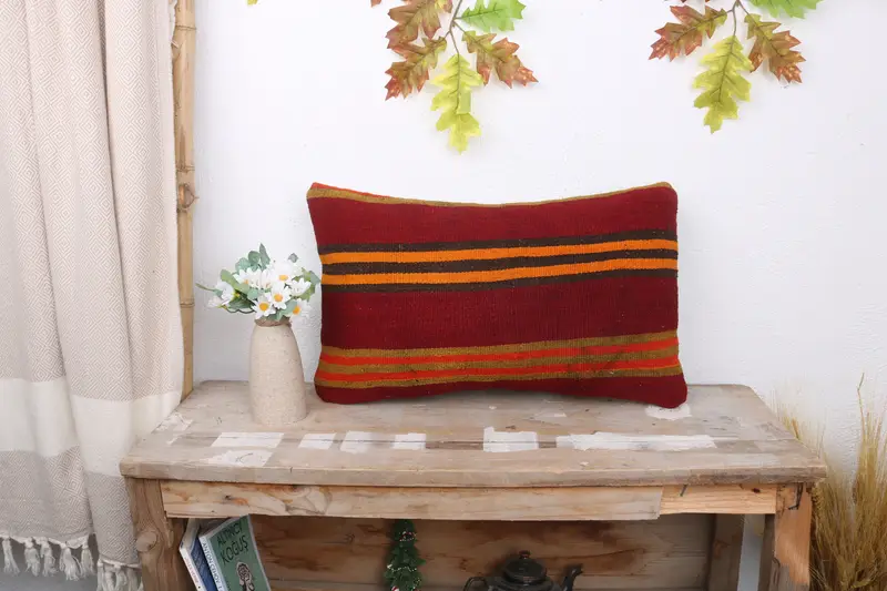12x20 Red Cushion Cover, Pillow for Couch, Handmade Cushion Case, Home Decor Pillow, Cushion Case, Car Pillow Case, Ethnical Kilim Rug Pillow - 1