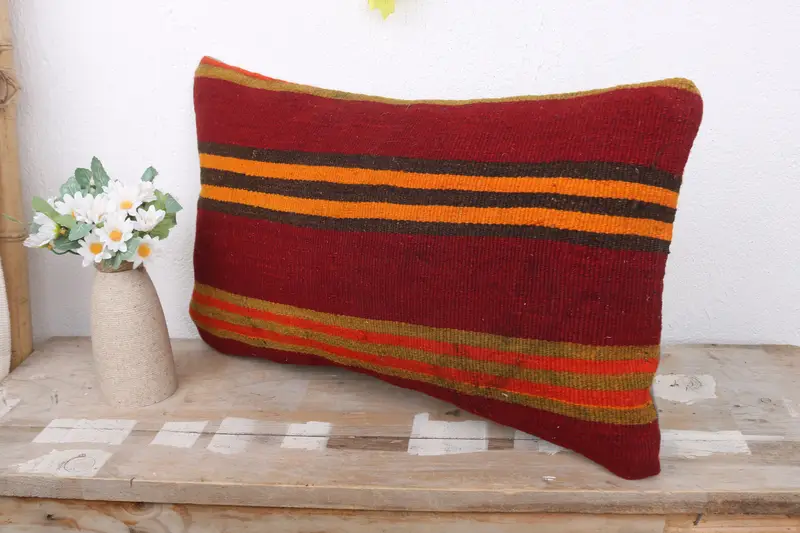 12x20 Red Cushion Cover, Pillow for Couch, Handmade Cushion Case, Home Decor Pillow, Cushion Case, Car Pillow Case, Ethnical Kilim Rug Pillow - 4