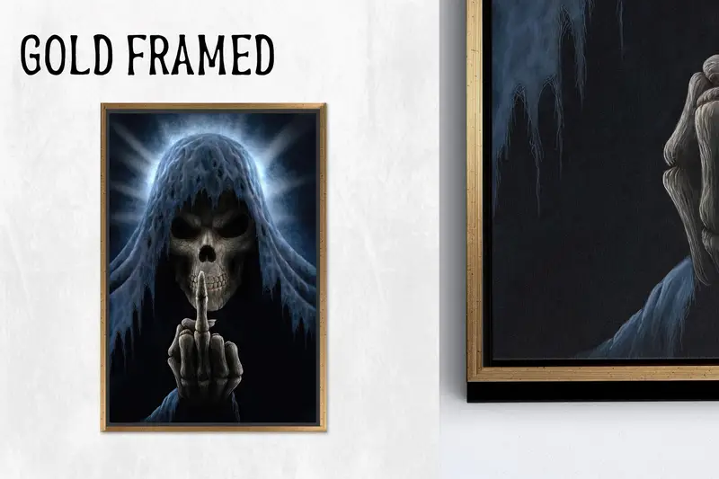 Gotik Kafatası Korku Kanvası: Man Cave için Orta Parmak Sanatı