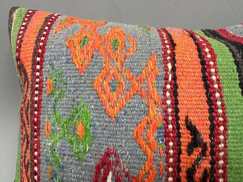 Nautical Throw Pillow, 12x20 Orange Pillow Cover, Kilim Pillow, Cushion Case, Handmade Pillow Cover, Pillow for Couch, Home Decor Pillow - 5