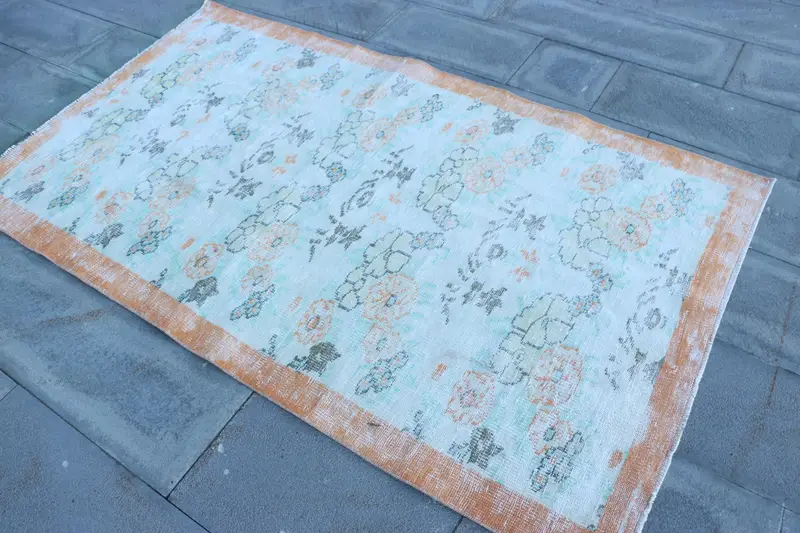 Turkish Rug, 3.9x6.8 ft Area Vintage Rug, Oushak White Orange Oriental Rug - 1