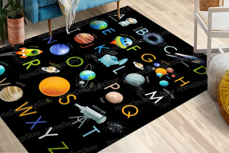 Teppich mit Alphabet-Galaxie-Aufdruck für Kinderspielzimmer und Kinderzimmer