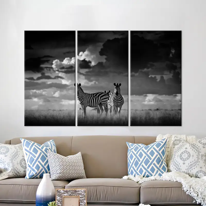 エレガントなブラック & ホワイト ゼブラ カップル キャンバス プリント