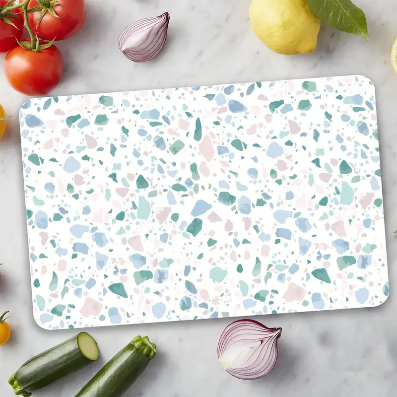 Soyut Desenli Cam Kesme Tahtası, Mavi ve Pembe Tasarım