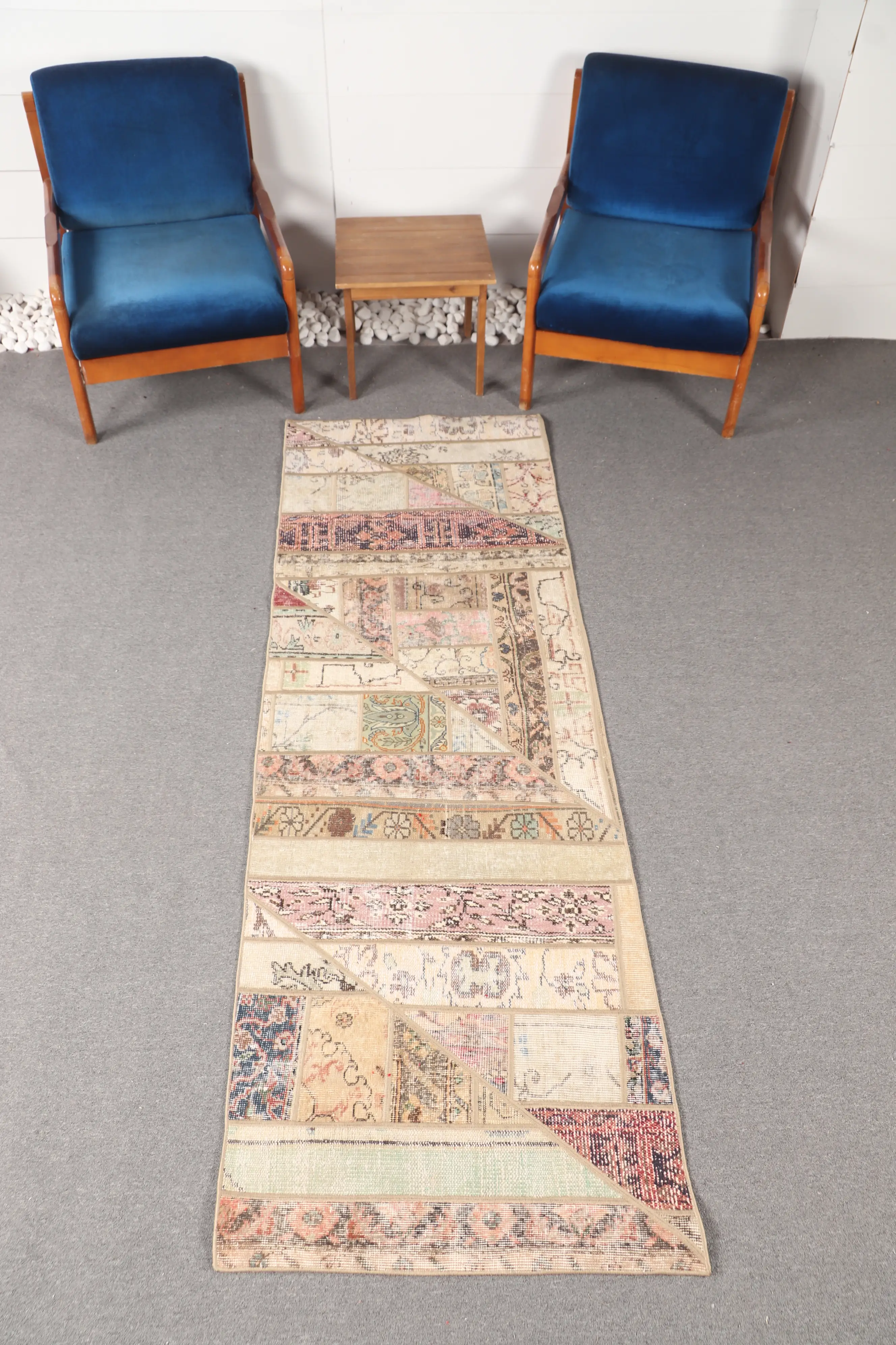 Turkish Small Rug, 2.6x8 ft Vintage Rug, Brown Floral Rug - 1