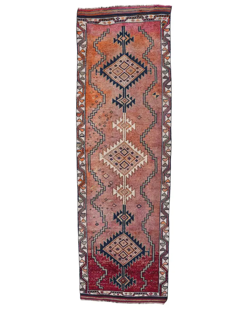 Turuncu ve Mavi Hayvan Baskılı Halı, 3,5x11,8 ft