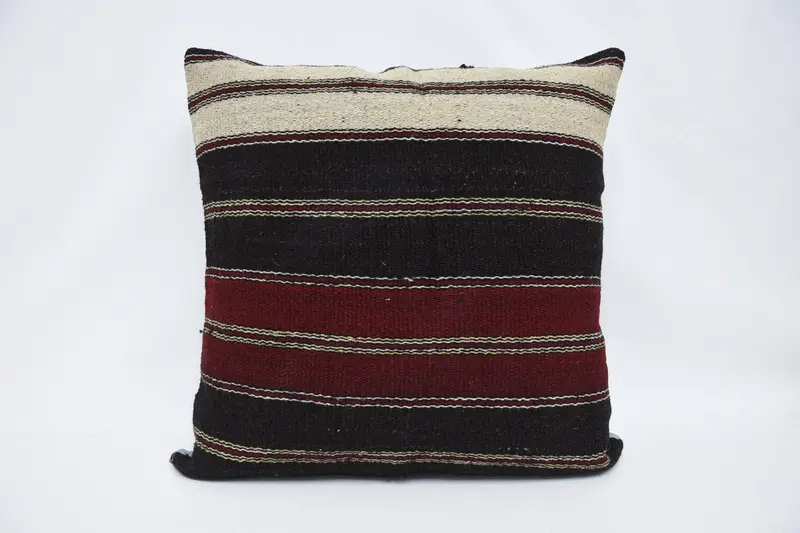 Striped Throw Brown Pillow Case, Wool Moroccan 28x28 inch Pillow - 1