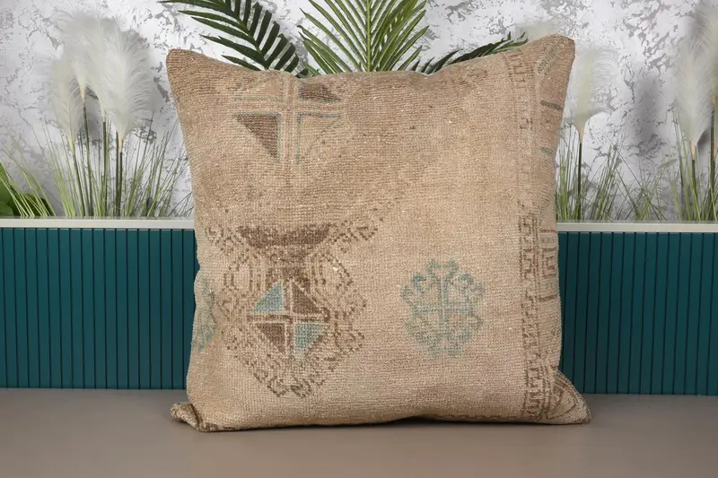 Türkisches Kissen aus Wolle, Geschenk für Mama, Beige, geometrisch, antik, Kissenbezüge - 1
