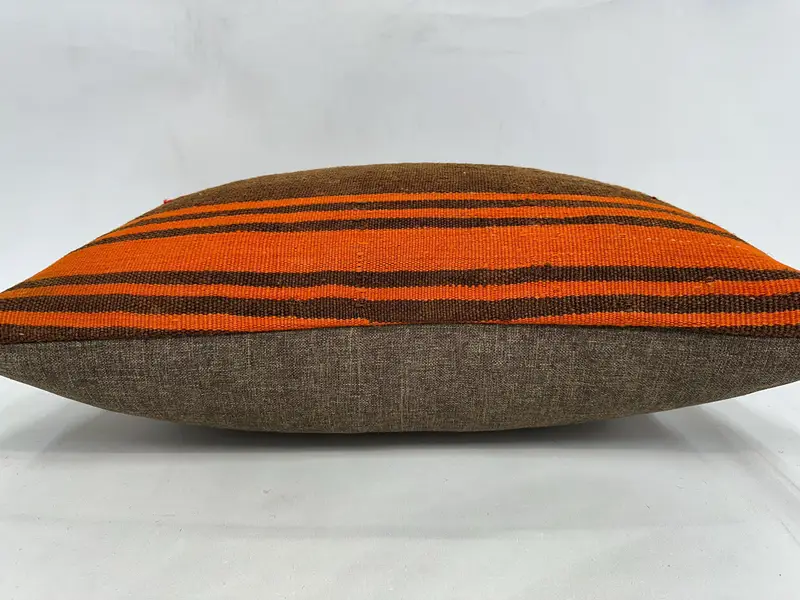 Ethnical Kilim Rug Pillow, Throw Kilim Pillow, 20x28 Orange Cushion, Pillow Sham, Handwoven Pillow Cover Pillow, Handmade Kilim Cushion - 5