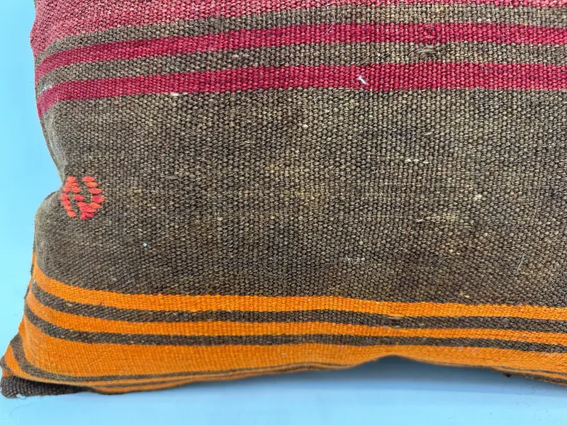 Ethnical Kilim Rug Pillow, Throw Kilim Pillow, 20x28 Orange Cushion, Pillow Sham, Handwoven Pillow Cover Pillow, Handmade Kilim Cushion - 2