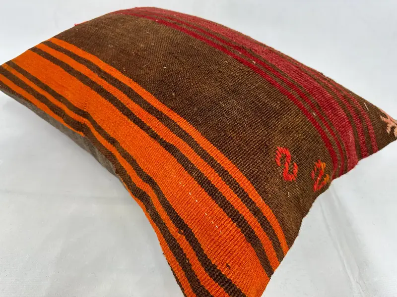 Ethnical Kilim Rug Pillow, Throw Kilim Pillow, 20x28 Orange Cushion, Pillow Sham, Handwoven Pillow Cover Pillow, Handmade Kilim Cushion - 6