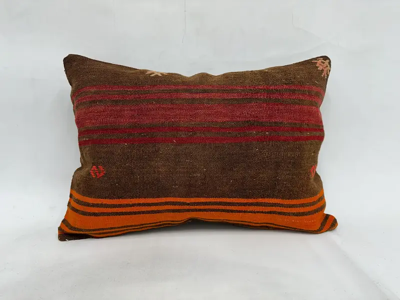 Ethnical Kilim Rug Pillow, Throw Kilim Pillow, 20x28 Orange Cushion, Pillow Sham, Handwoven Pillow Cover Pillow, Handmade Kilim Cushion - 1