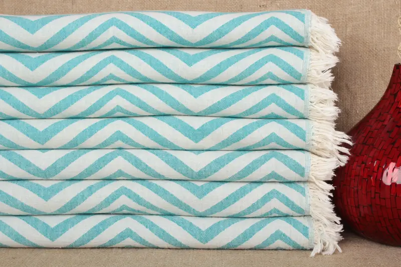 Turkish Towel Beach Zigzag Cotton Beige, 38x71 Inches