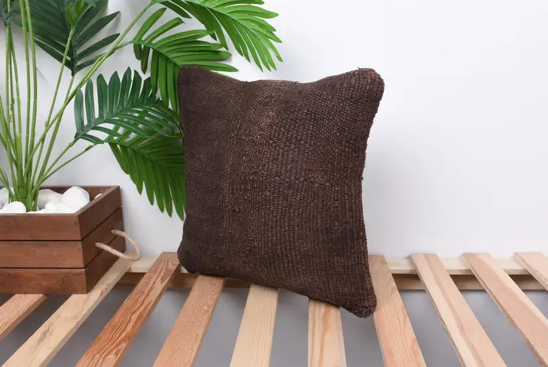 Vintage Kilim Pillow, Chair Cushion Cover, 14x14 Brown Cushion, Indoor Pillow Cover, Ethnical Kilim Rug Pillow, Cushion, Interior Designer Pillow - 5