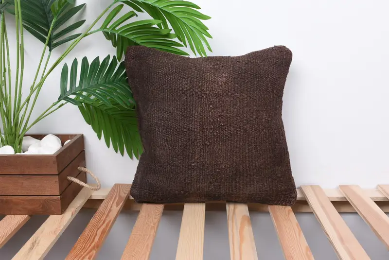 Vintage Kilim Pillow, Chair Cushion Cover, 14x14 Brown Cushion, Indoor Pillow Cover, Ethnical Kilim Rug Pillow, Cushion, Interior Designer Pillow - 1