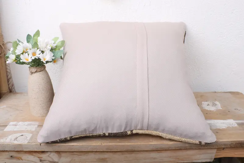 Turkish Pillow, Cotton Pillow, Ethnical Kilim Rug Pillow, Cushion Case, Pillow for Sofa, Turkish Bench Cushion Cover, 16x16 Brown Pillow - 7
