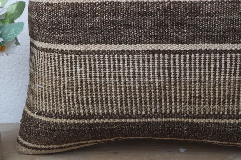 Turkish Pillow, Cotton Pillow, Ethnical Kilim Rug Pillow, Cushion Case, Pillow for Sofa, Turkish Bench Cushion Cover, 16x16 Brown Pillow - 3