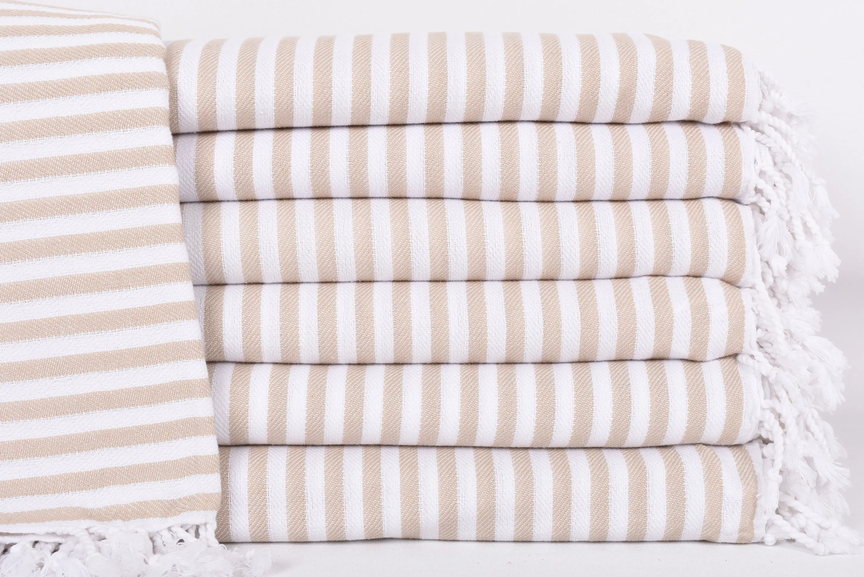 Bachelorette Large Towel, 103x75 Inches Beige Striped Throw, Organic Cotton - 1