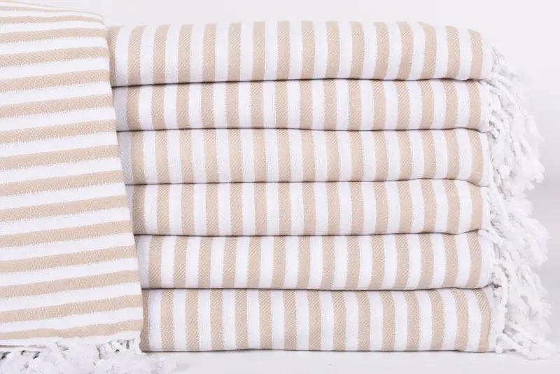 Bachelorette Large Towel, 103x75 Inches Beige Striped Throw, Organic Cotton