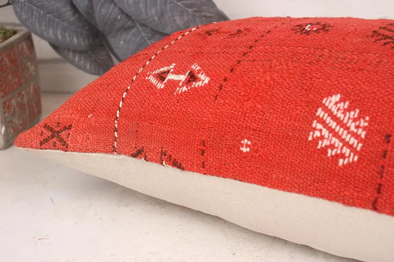 Turkish Pillow, Pillow for Couch, Turkish Corner Cushion, Kilim Cushion Sham, Nautical Throw Pillow Sham, Pillow Case, 12x36 Red Cushion - 6