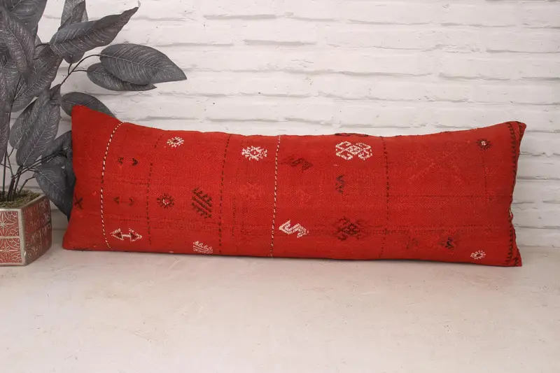 Turkish Pillow, Pillow for Couch, Turkish Corner Cushion, Kilim Cushion Sham, Nautical Throw Pillow Sham, Pillow Case, 12x36 Red Cushion - 1
